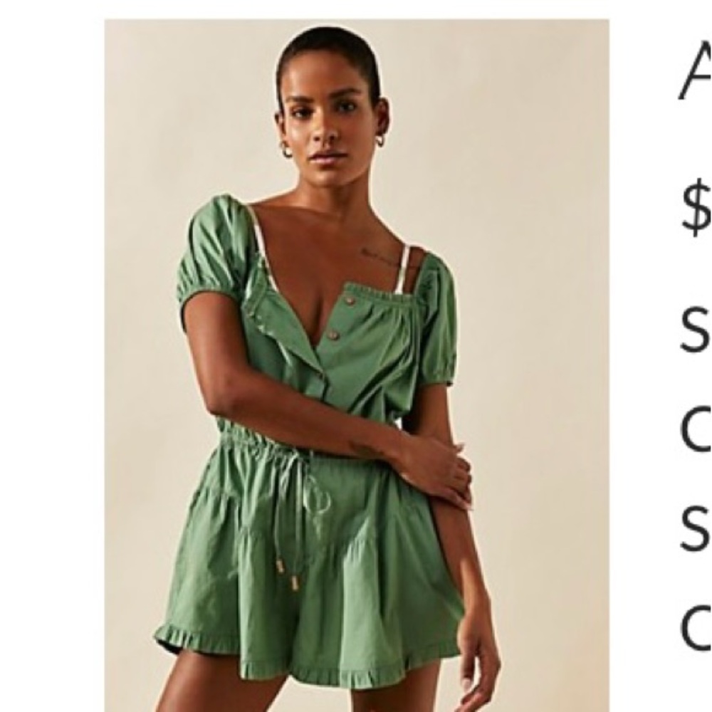 Free People Green Button-Down Romper